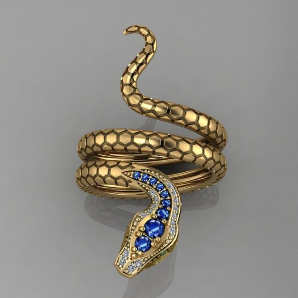 NEW Vintage Gold Blue Sapphire Diamond Snake Serpent Ring - Picture 4 of 7